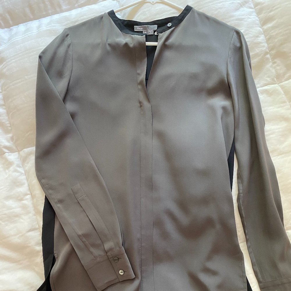 Vince Gray/Black colorblock Silk Blouse